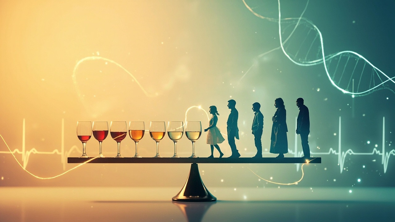 Scientific visualization showing alcohol's impact on body systems and life expectancy