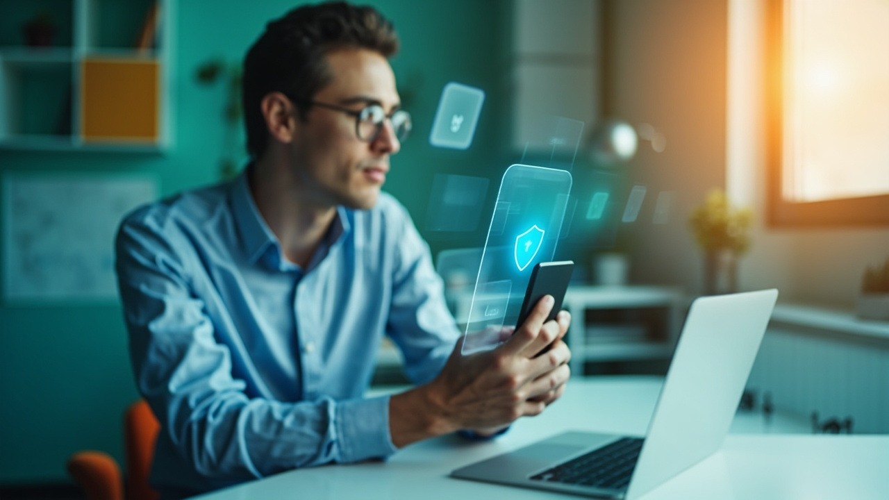 Person using distraction blocker apps on multiple devices to maintain focus while working