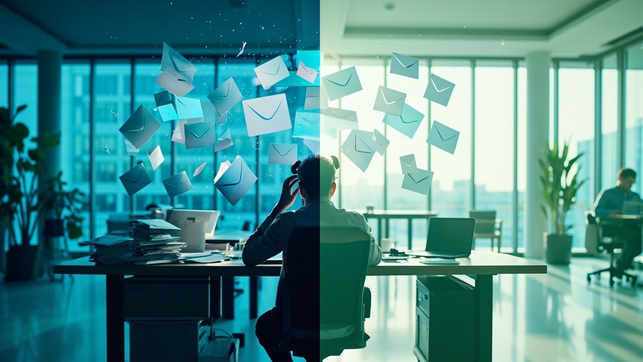 Illustration du concept de communication batching avec des blocs de temps dédiés aux emails et messages