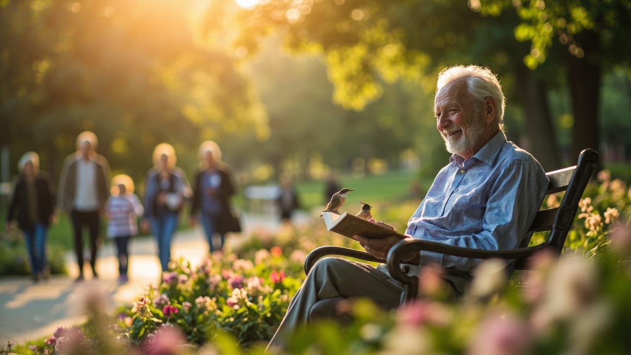 Illustration showing the connection between happiness and increased life expectancy through various health benefits