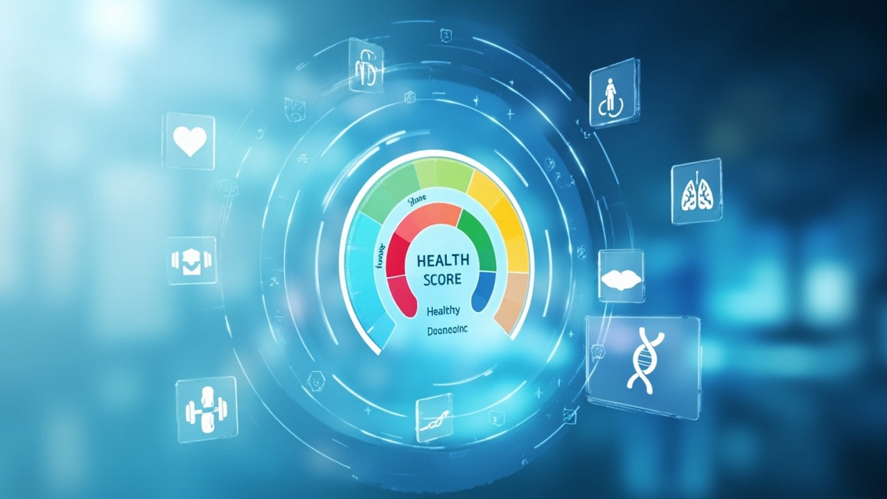 Health score calculator interface showing lifestyle assessment metrics and longevity prediction results