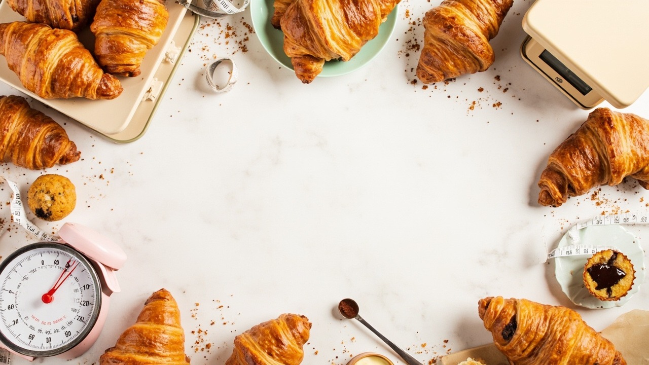 Various types of croissants showing calorie differences between plain and filled varieties