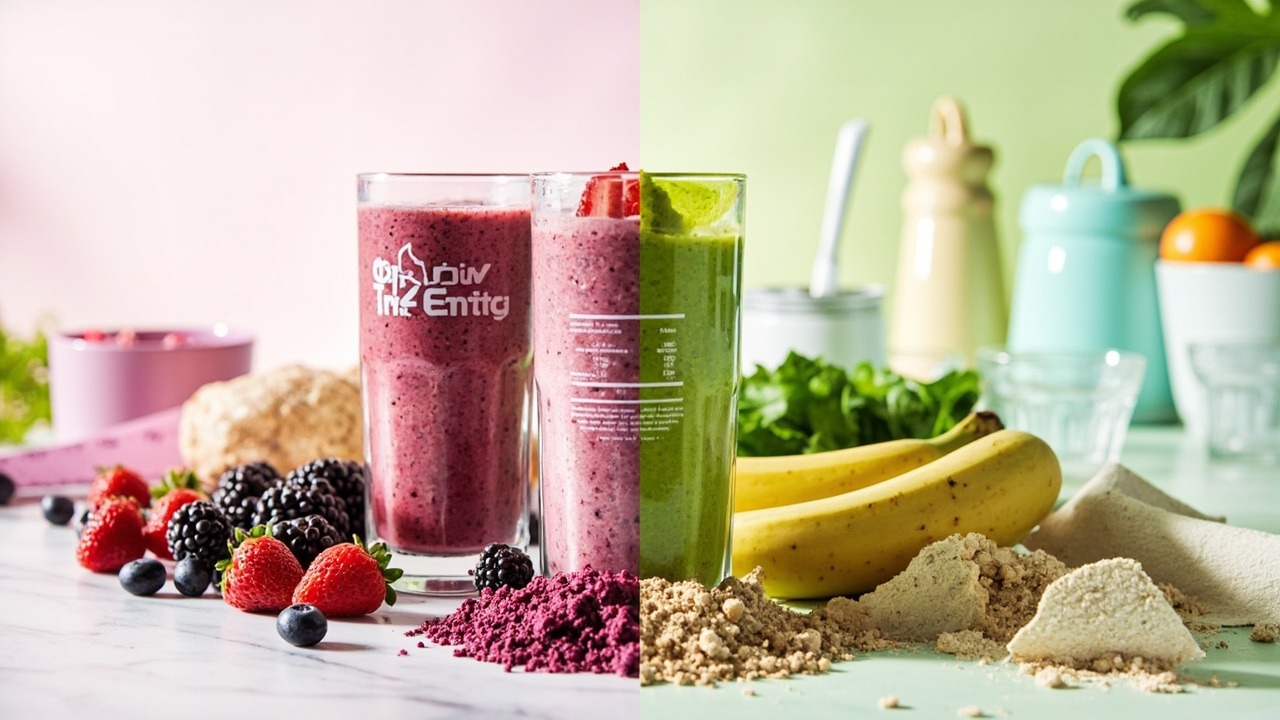 Nutritional breakdown chart showing various Smoothie King smoothies with calories, protein, and sugar content