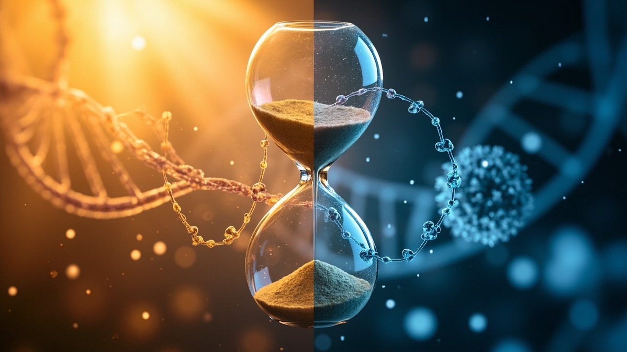 Scientific illustration showing cellular autophagy process during intermittent fasting for longevity benefits