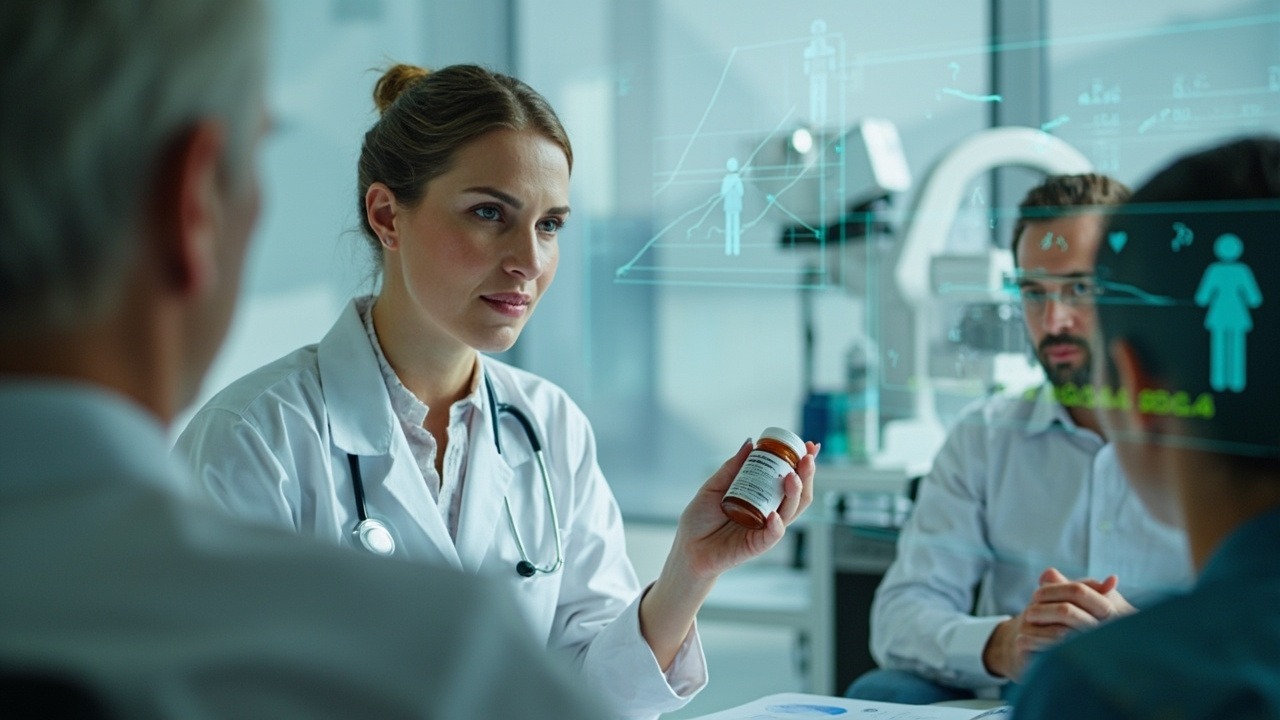 Medical professionals discussing Topamax weight loss research data and clinical trial results