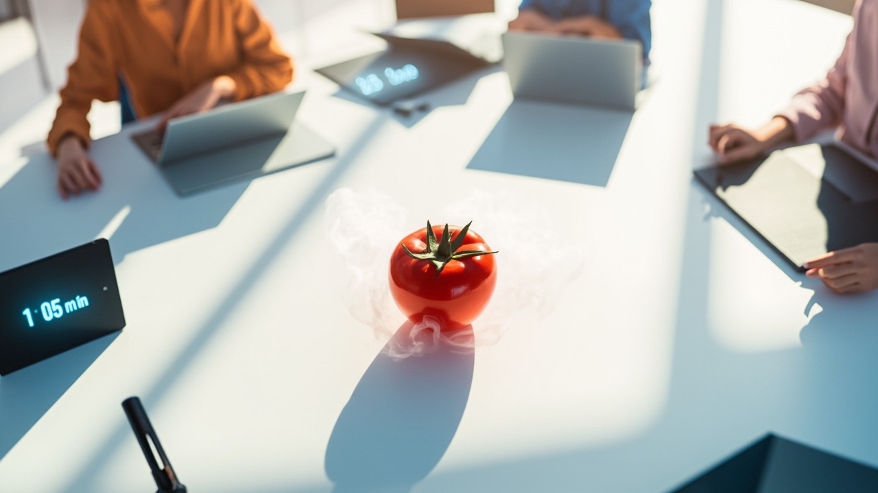 Pomodoro timer showing 25 minutes with focused workspace setup