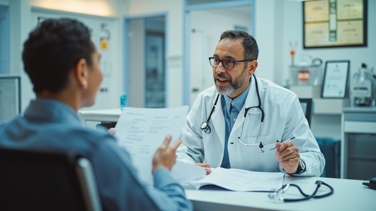 Healthcare professional discussing retatrutide prescription requirements with patient