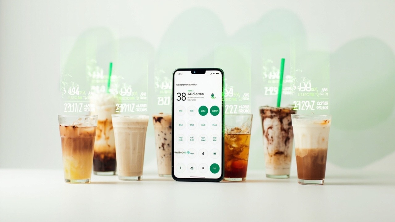 Starbucks calorie calculator showing nutritional breakdown of popular drinks with customization options