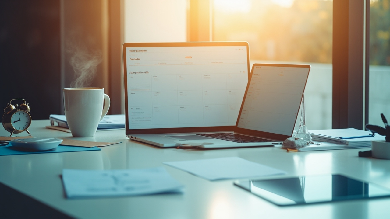 Weekly review template showing productivity tracking and time management