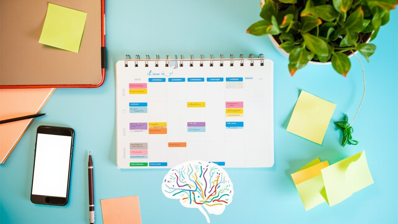 Time blocking calendar showing ADHD-friendly scheduling with flexible blocks and buffer time