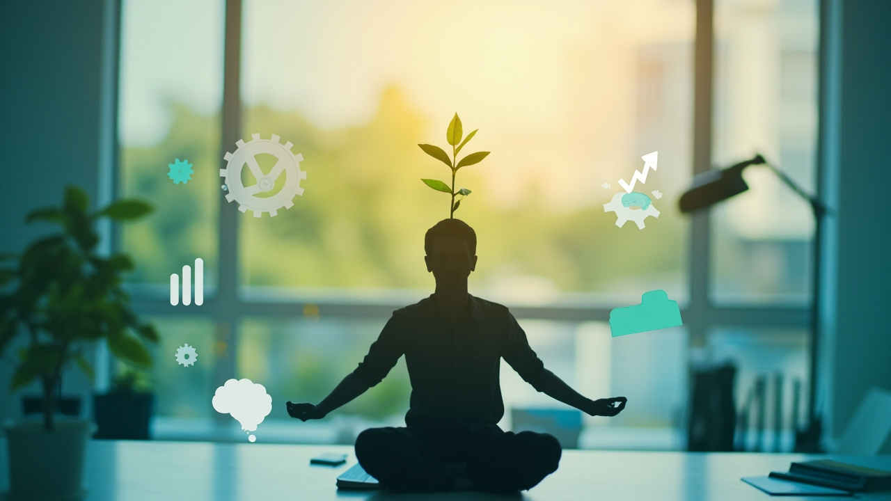 Mental health and productivity connection illustration showing balanced wellness and work performance