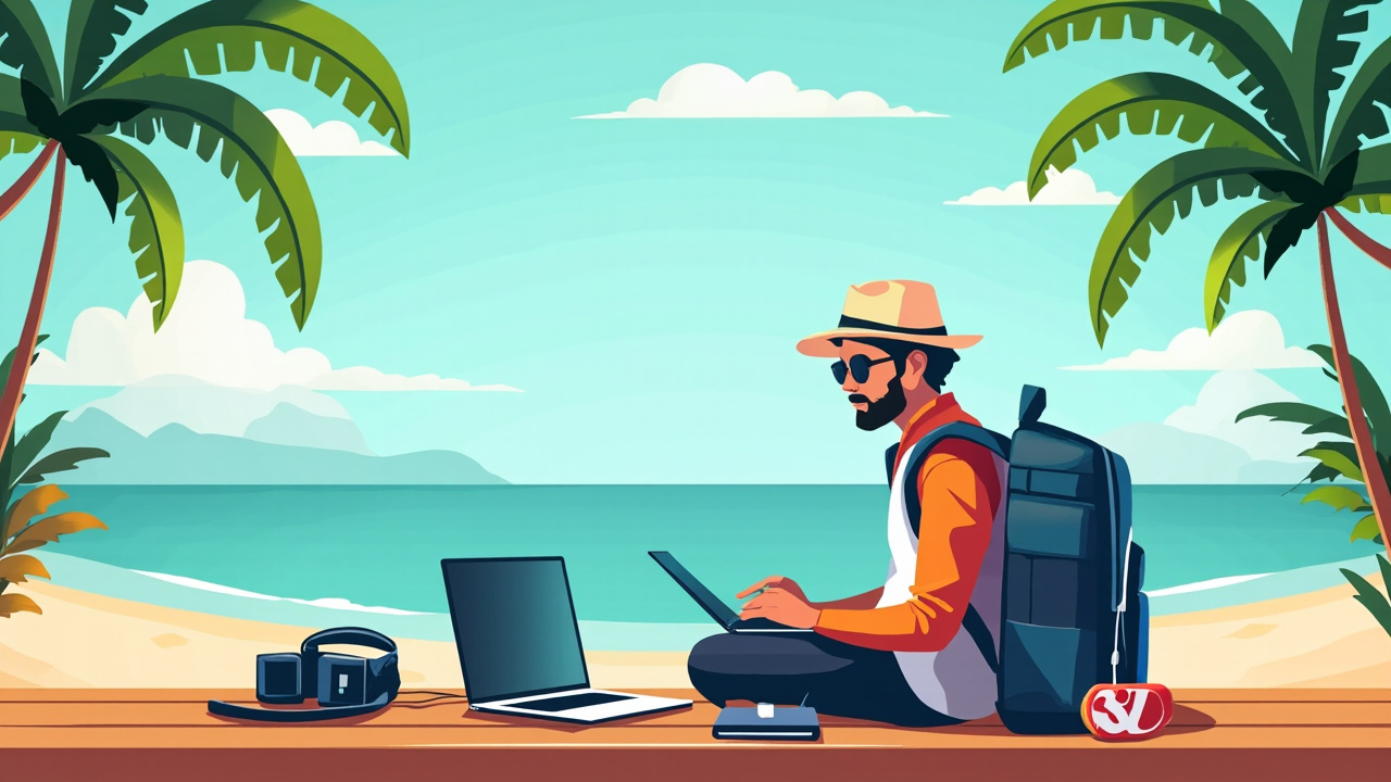 Essential Digital Nomad Productivity Tools Digital nomad working with laptop and productivity tools setup