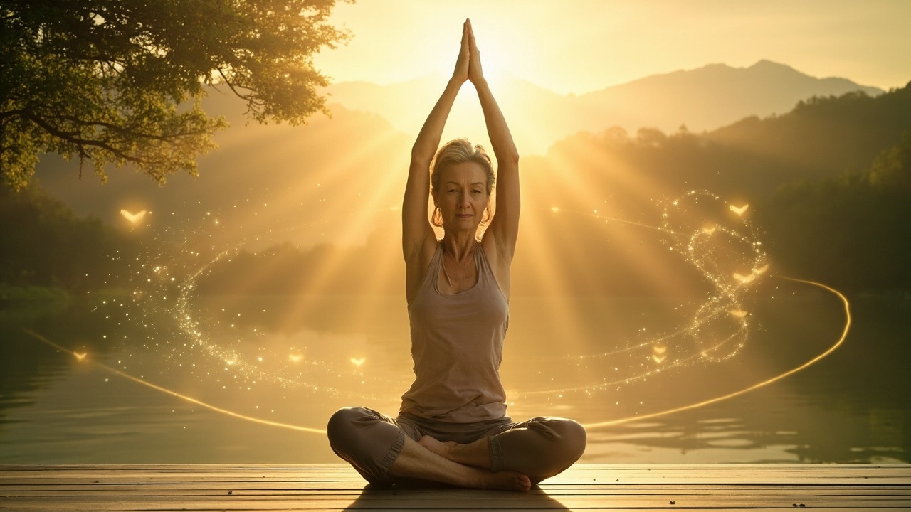 Person practicing yoga poses outdoors demonstrating the connection between yoga and healthy aging